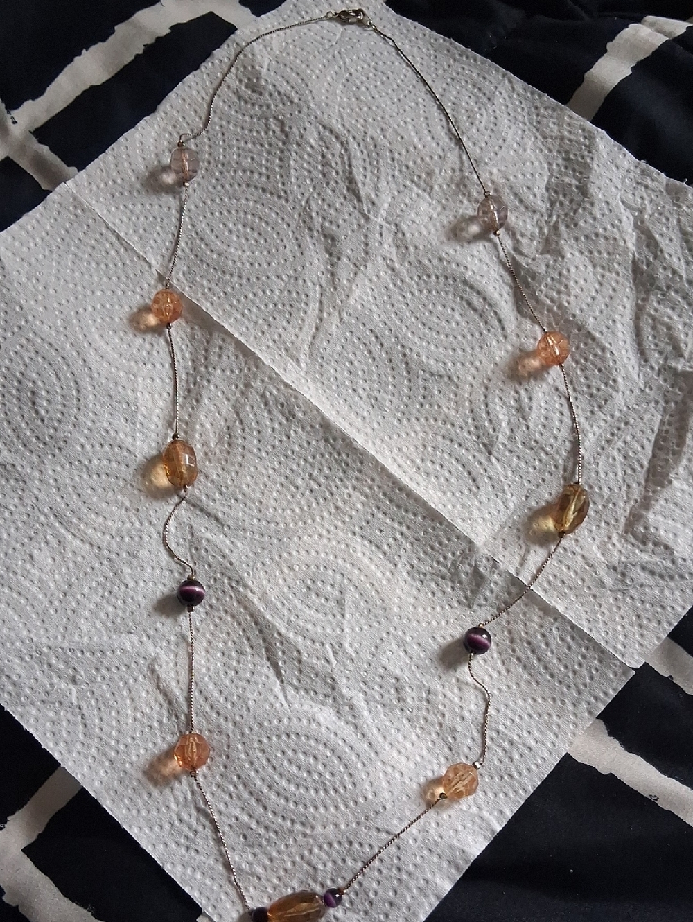 Amber and Amethyst Glass Bead Station Necklace